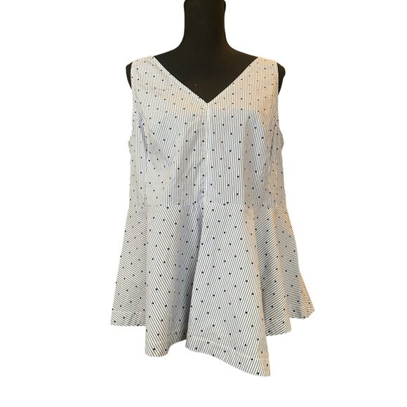 Lane Bryant Womens Striped Peplum Tank Top Sz 16 Stretch Cotton Blend White Blue - Picture 2 of 10